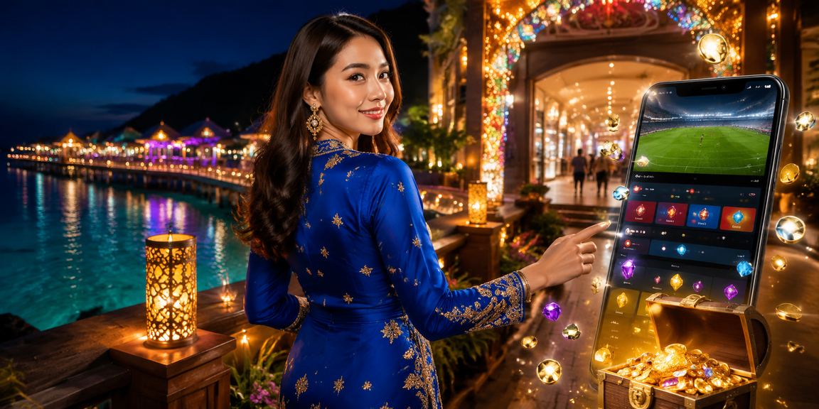Pengguna memakai baju kurung di kasino mudah alih Sabah menggunakan telefon pintar